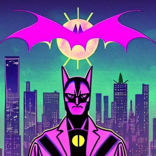 Solarpunk Synthwave Batman in Neon Cityscape