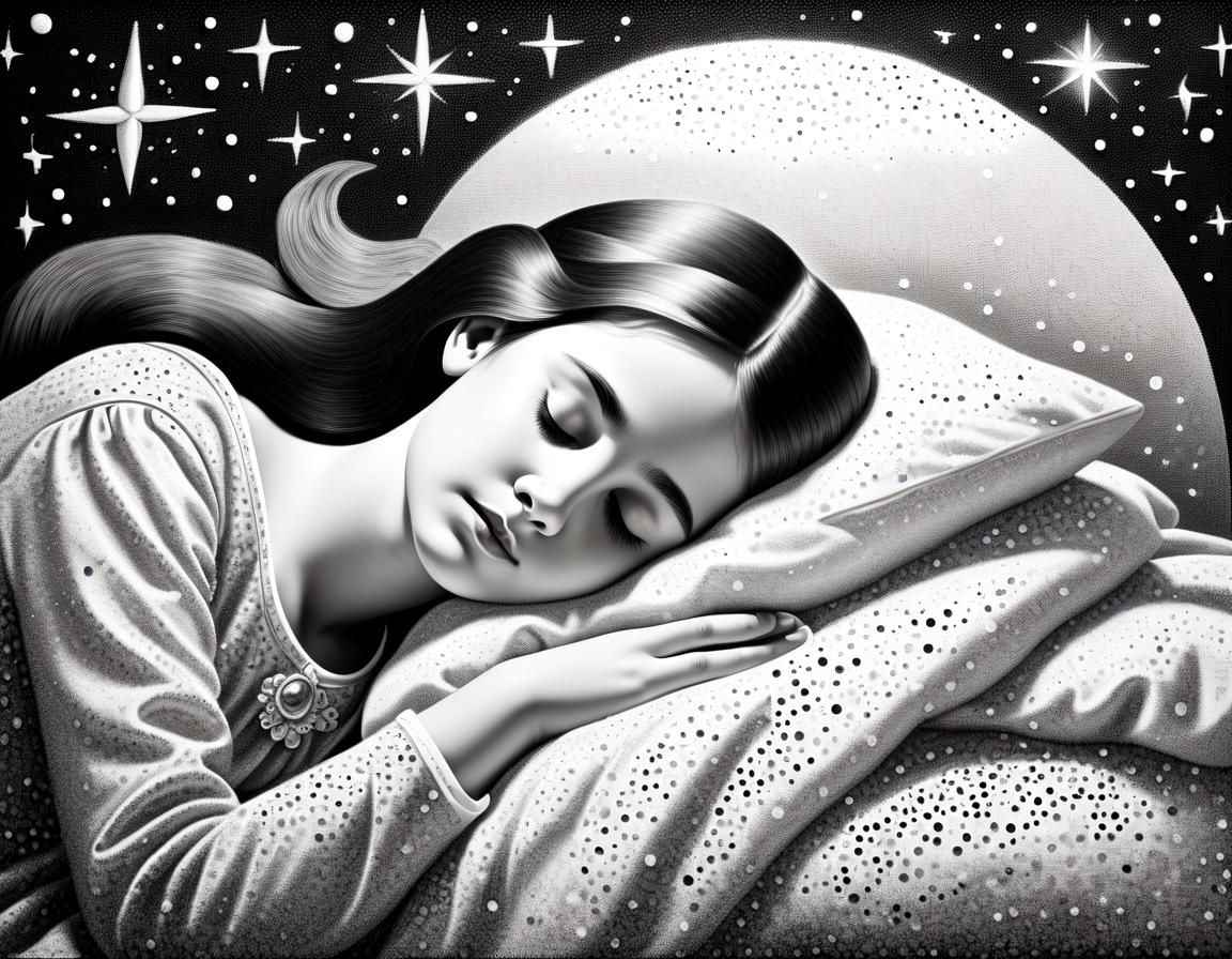 Dreamy Princess Slumber in Pointillist Style
