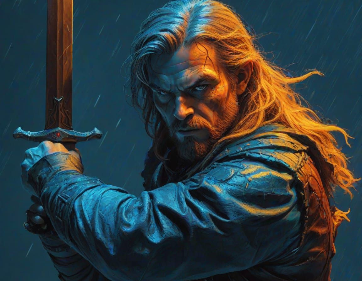 Dynamic Action Pose of a Fantasy Hero