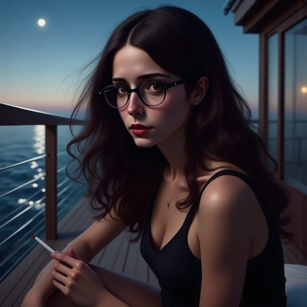 Jewish Girl on Deck at Night in Hyperrealism