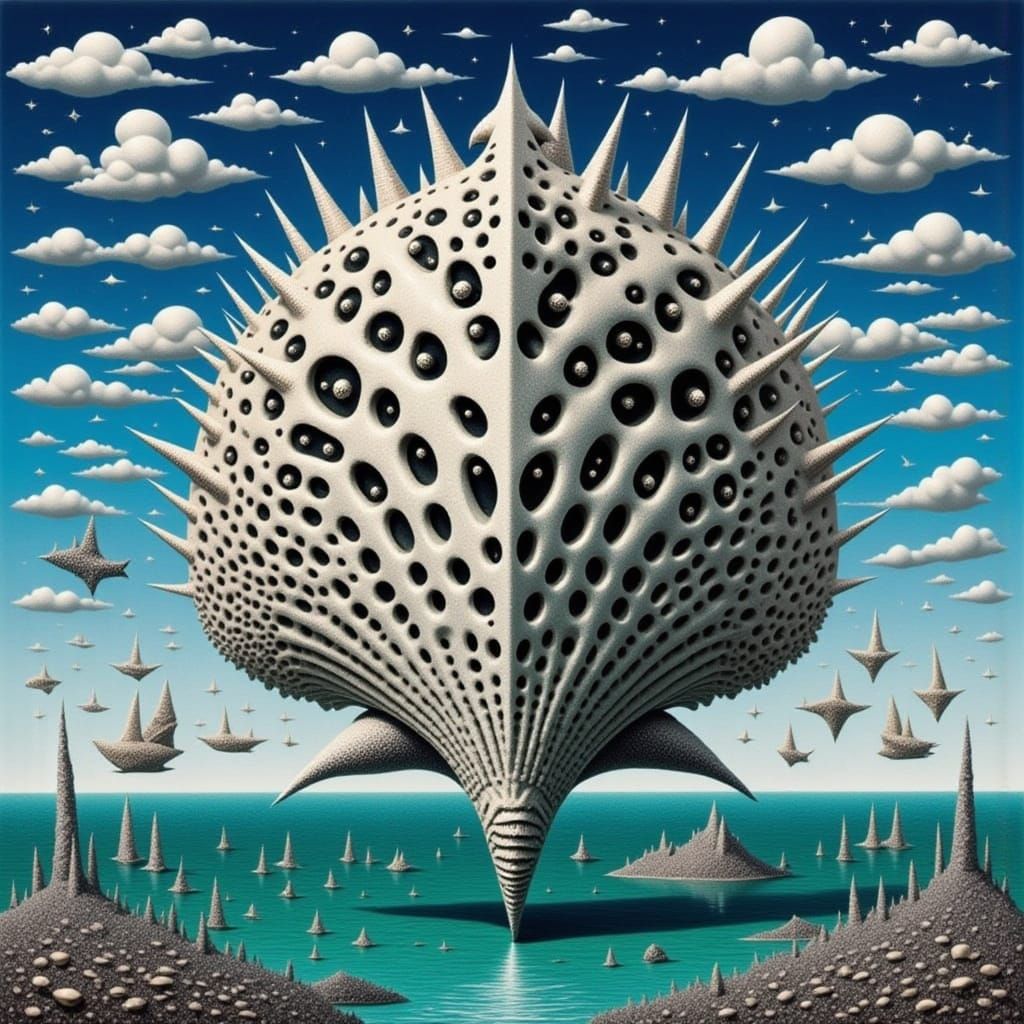 Glittering Conch Shell Castle on Black Beach