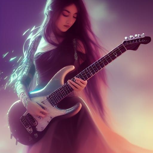 Woman Playing Guitar in Ethereal Fantasy Art