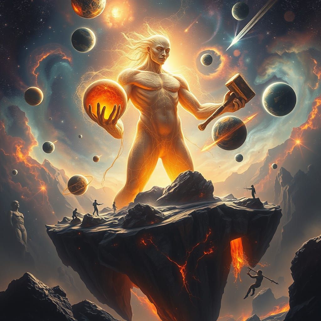 Celestial Forge in a Nebula, Cyberpunk Style