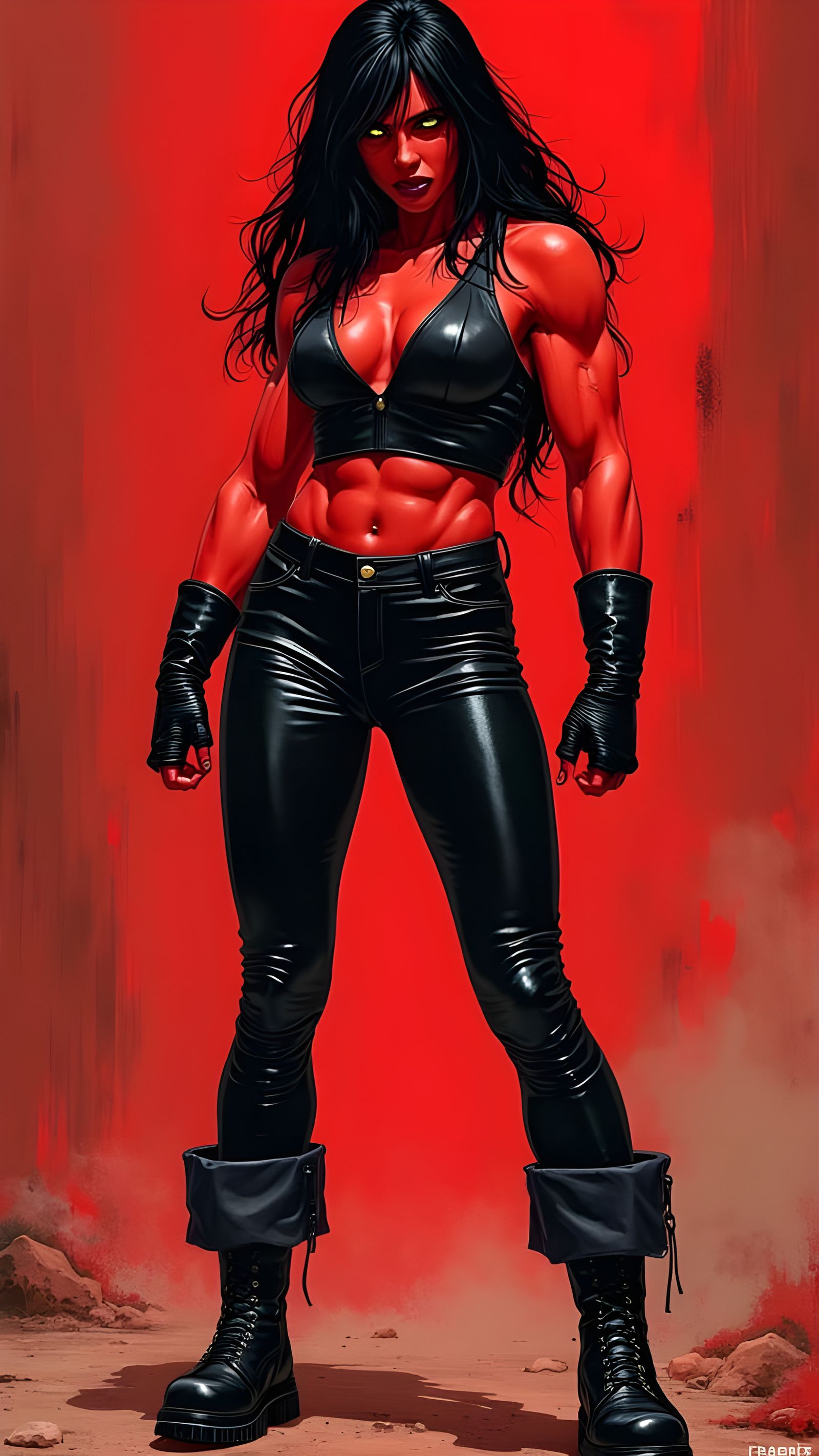 Red She Hulk Antiheroine in Graphic Novel Style
