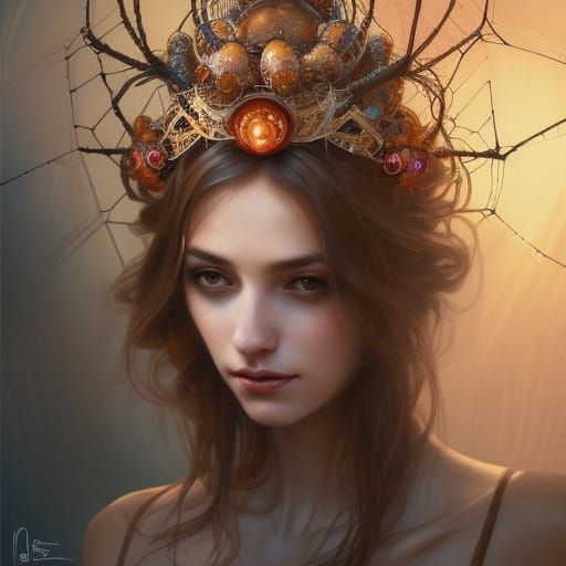 Ornate Spider Queen Portrait in Hyperdetailed Style