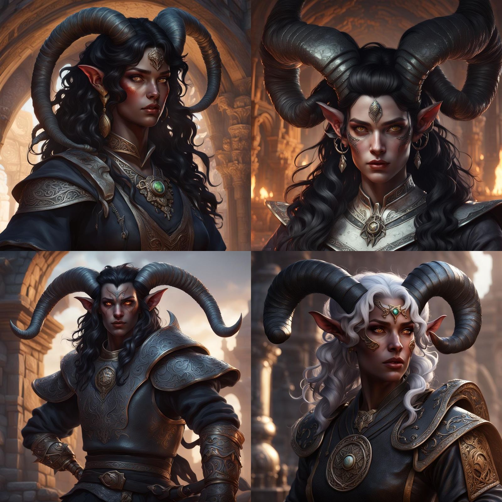 Tiefling Portrait with Ram Horns in Dark Fantasy Style