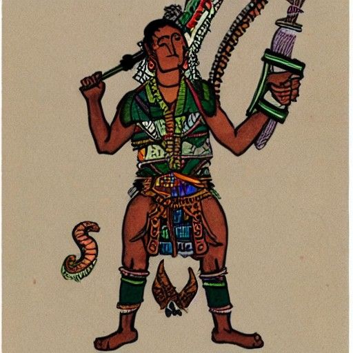 Huitzilopochtli with Serpent Lightning Staff