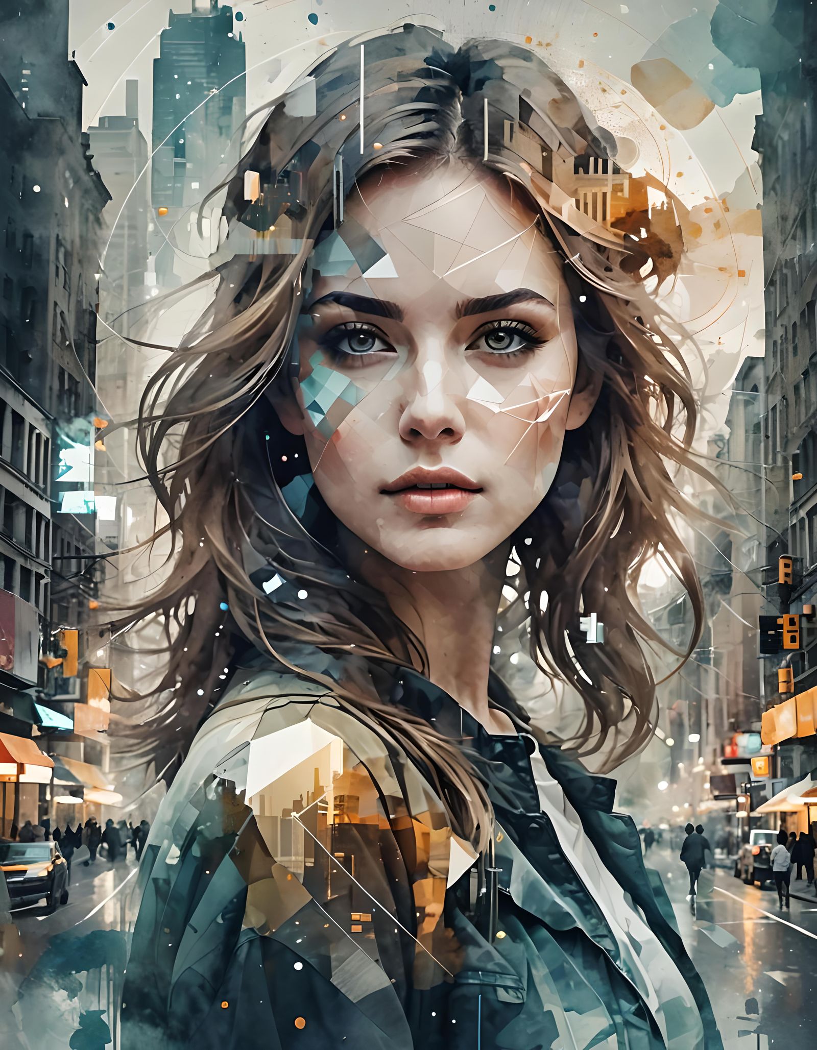 Double Exposure Portrait in Watercolor Style