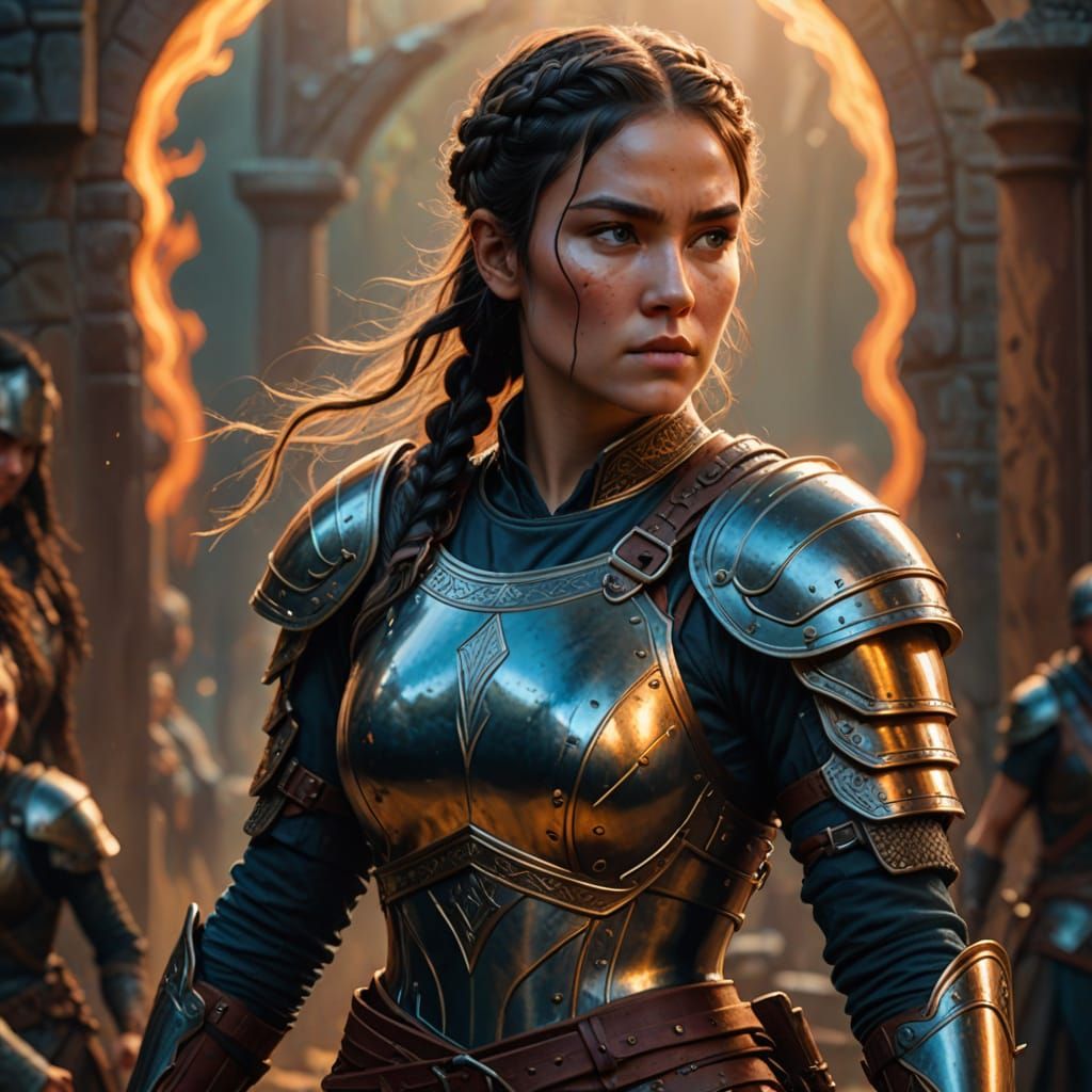 Fantasy Heroine with Divine Glow and Leather Armor