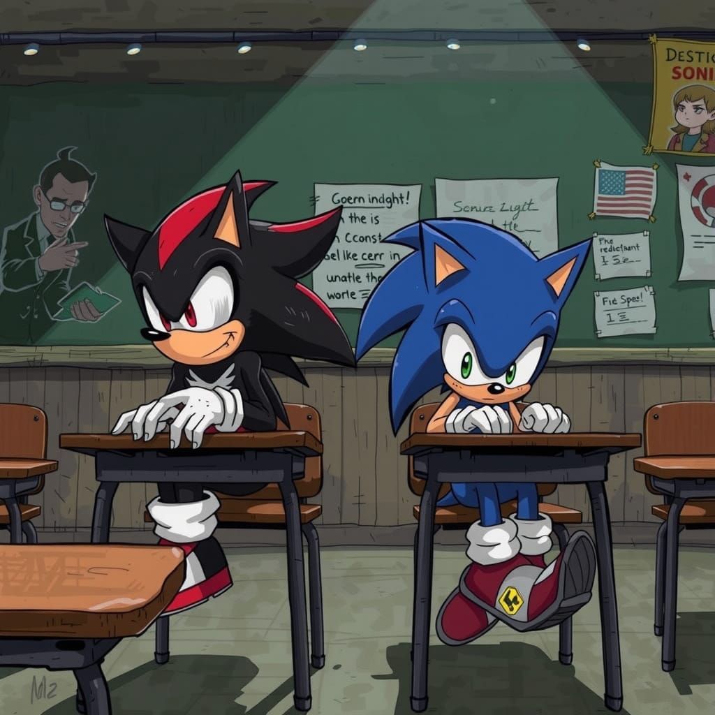 Sonic and Shadow in Dark Urban School Detention