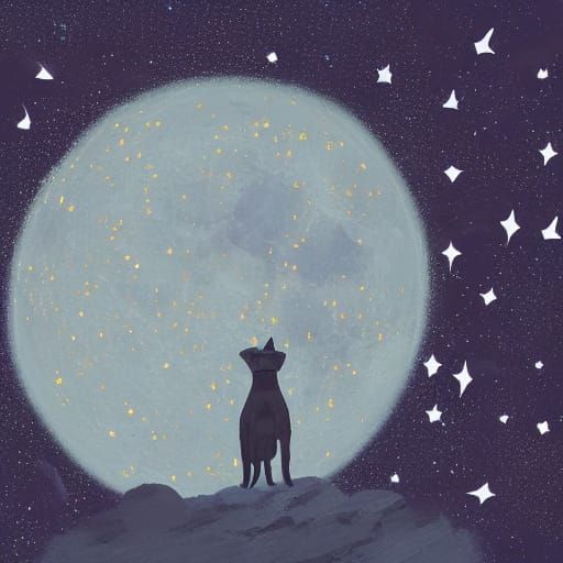 Cute Dog on Moon Digital Matte Painting