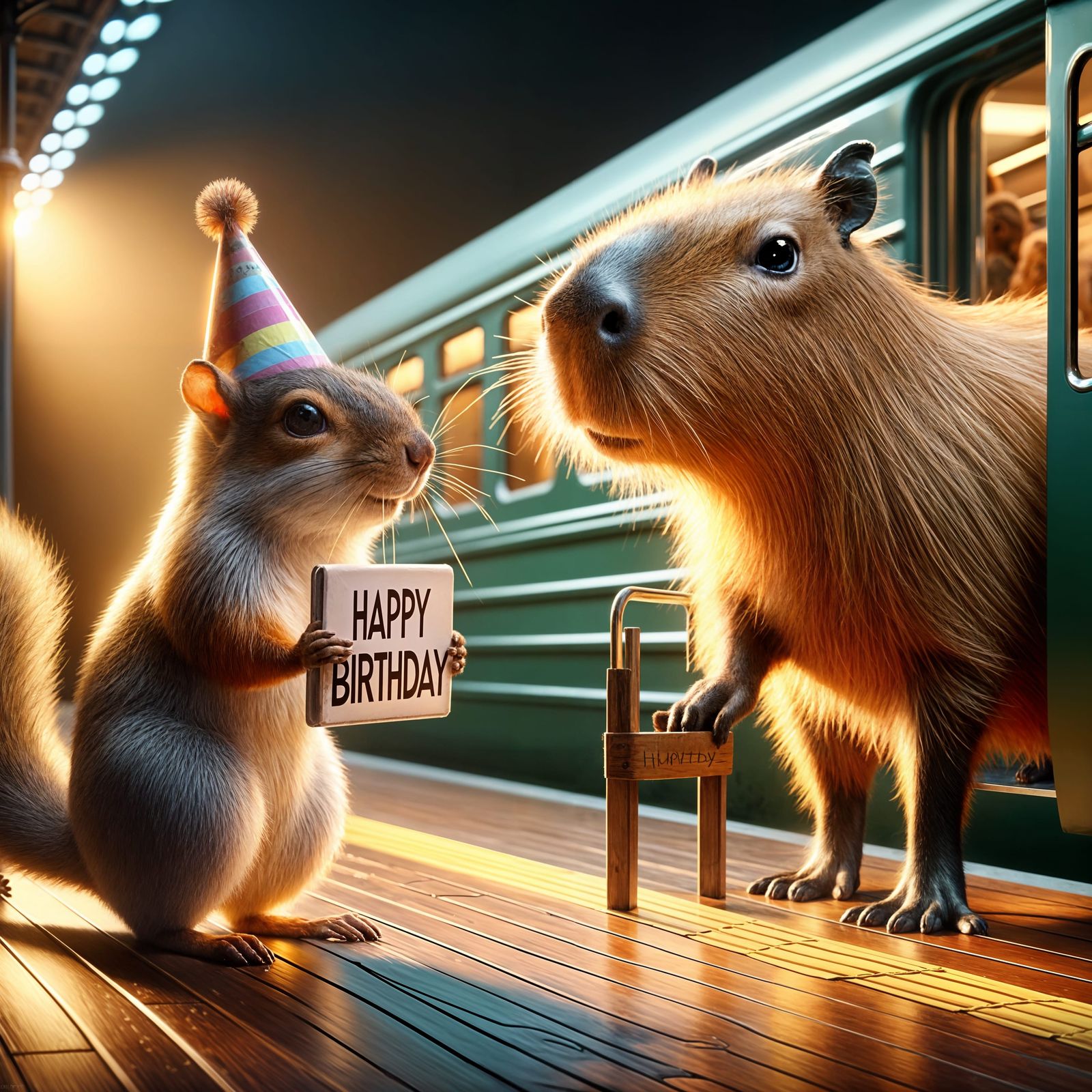 Squirrel Celebrates Capybara Birthday in Conceptual Art