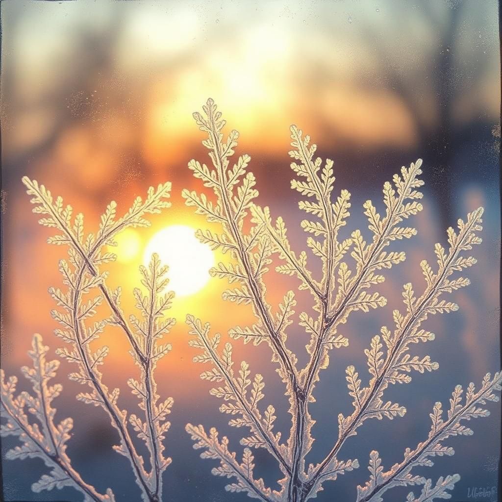 Golden Light Illuminates Ethereal Ice Ferns