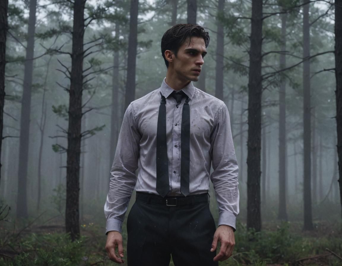 Gothic Vampire in Forest, Hyper-Realistic Art