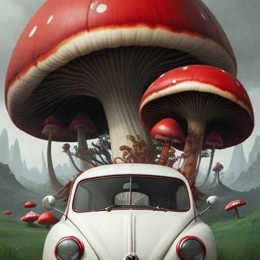 Giant Mushroom Drivers in VW Bug: Fantasy Art