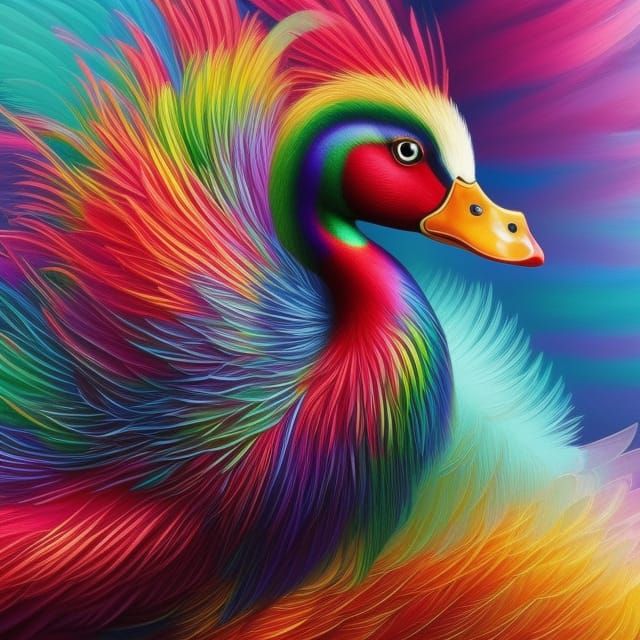 Giant Rainbow Duck with Iridescent Feathers