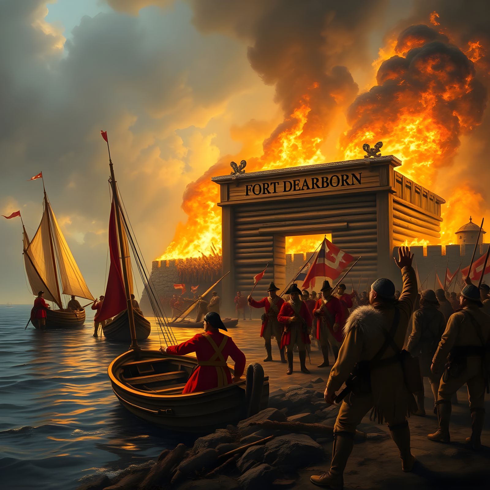 British Invasion of Fort Dearborn in Flames