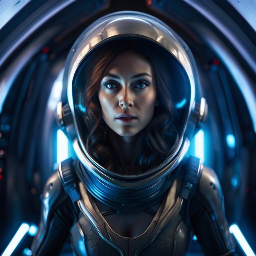 Scary Female Alien in Spaceship: Photorealistic Portrait