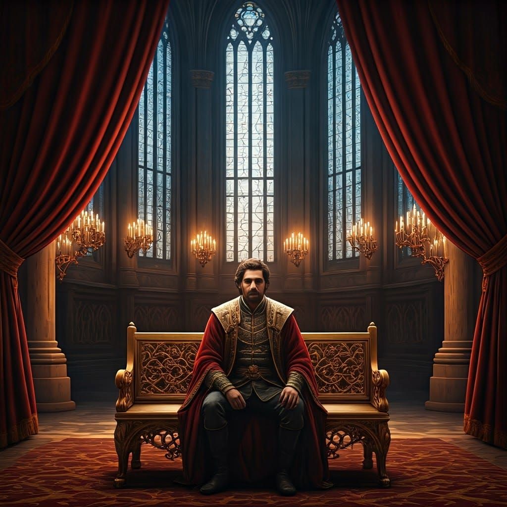 Regal Prince Lost in Thought in Lavish Royal Court