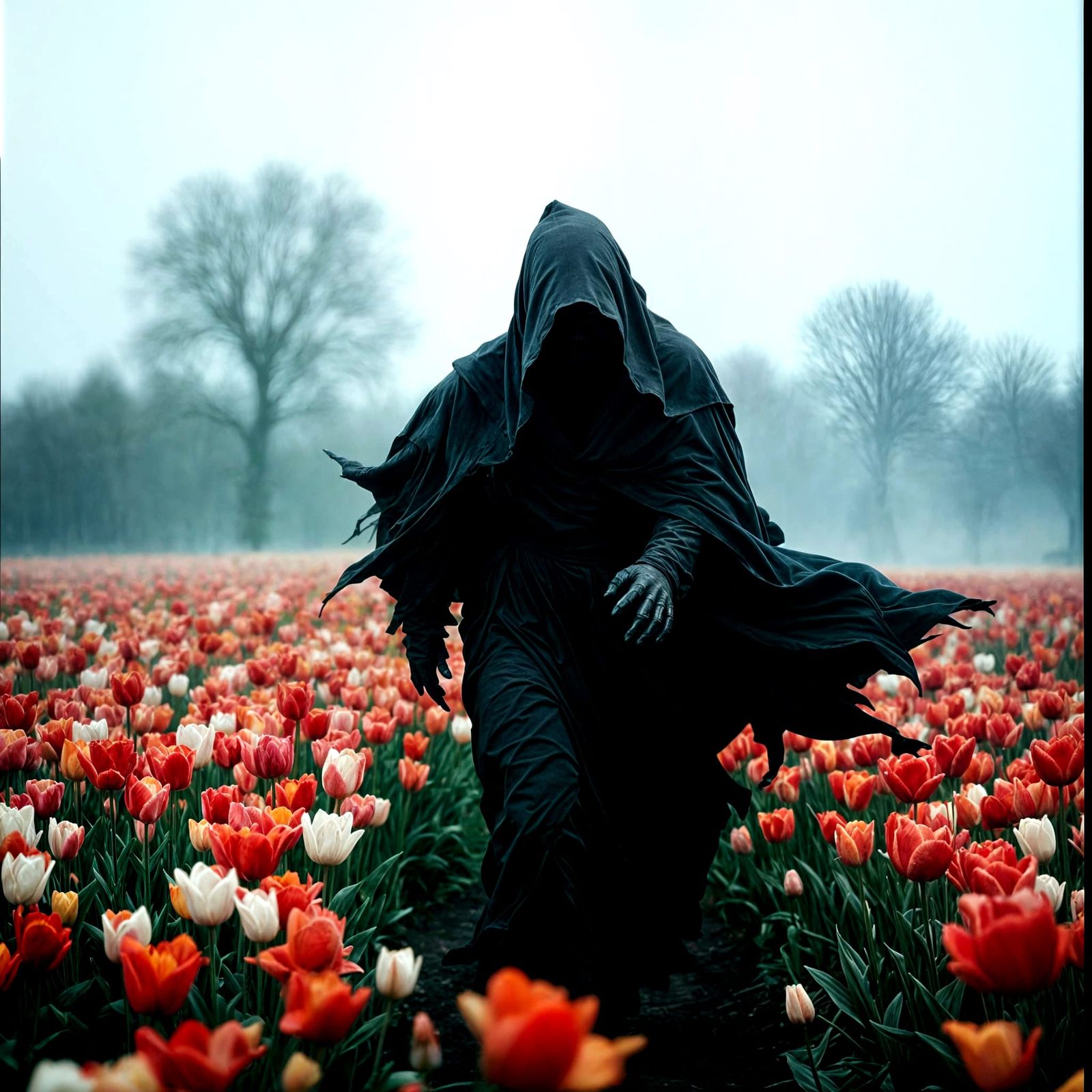 Grim Reaper's Dance in a Tulip Field