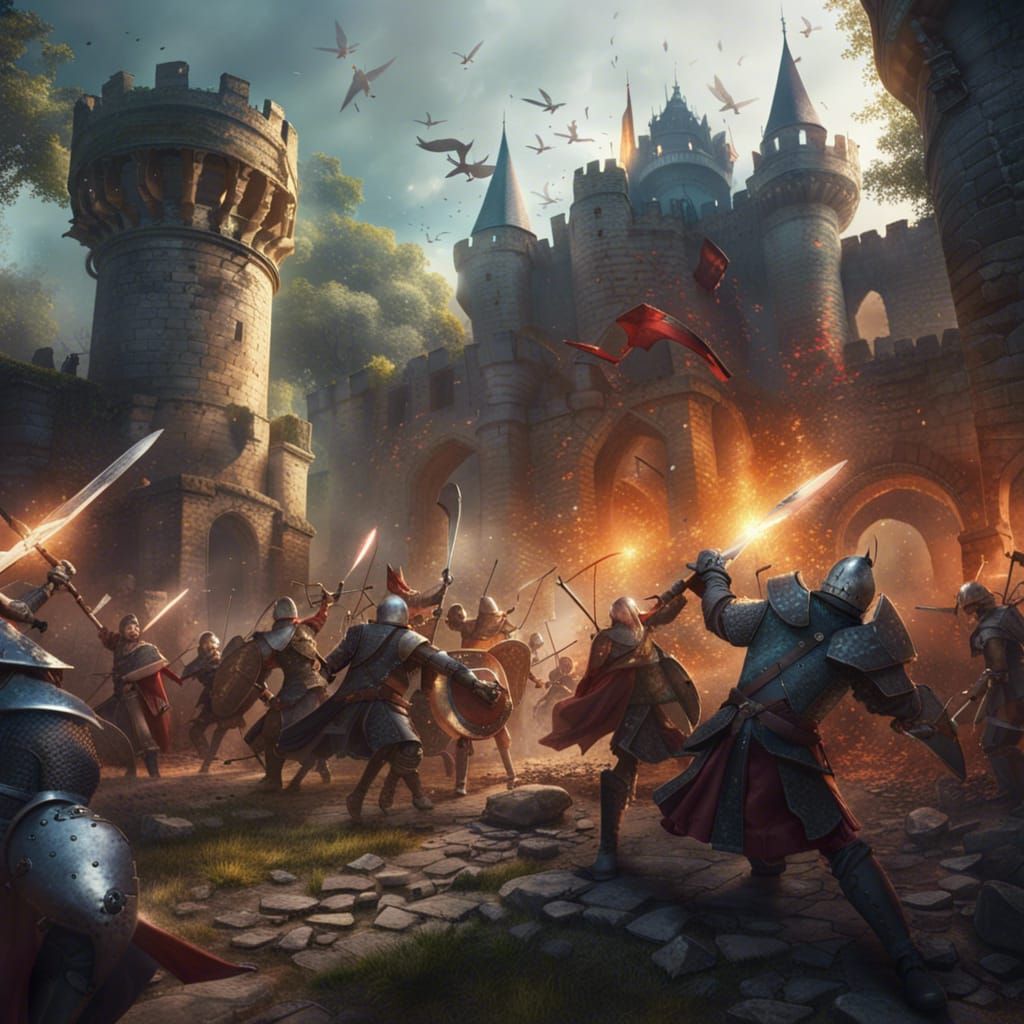 Epic Medieval Battle Near Castle Ruins