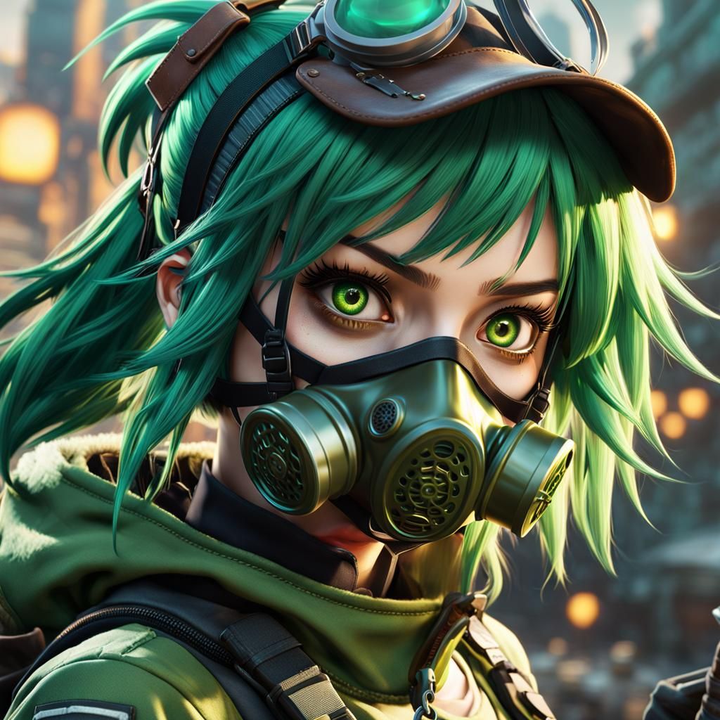 Terrified Emo Girl with Gas Mask in 3D Anime Art