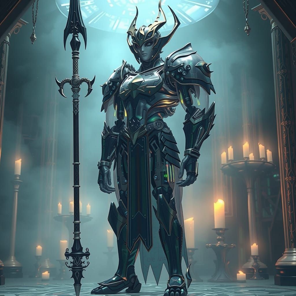 Medieval Automaton with Glowing Circuits, 3D Anime Art