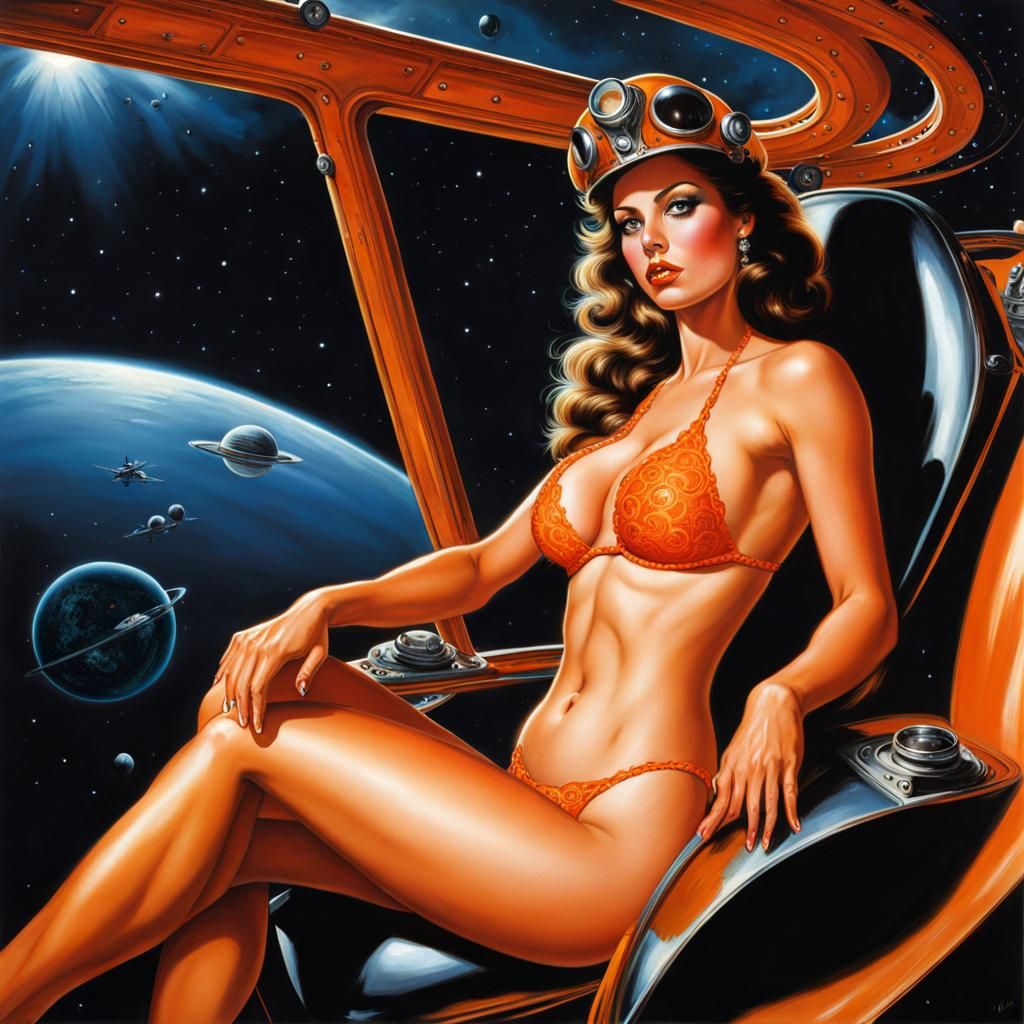 Woman in Bikini on Spaceship, Fantasy Art