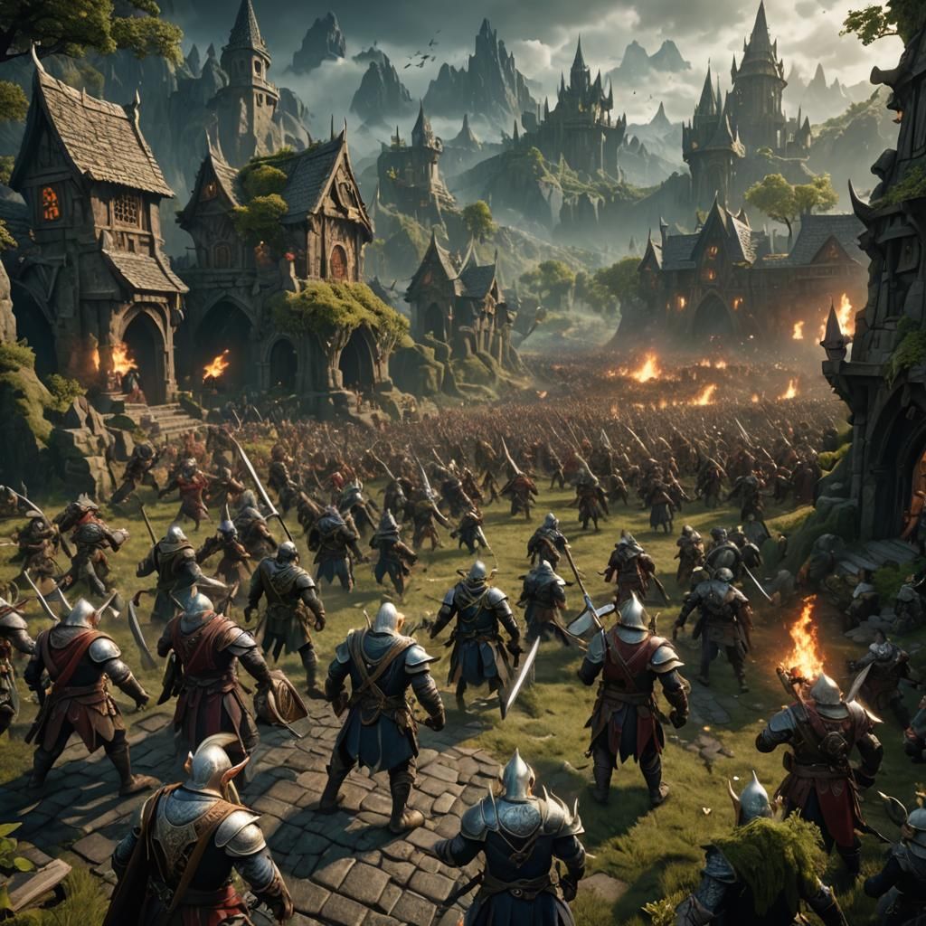 Elves and Orcs Clash in Fantasy Battle