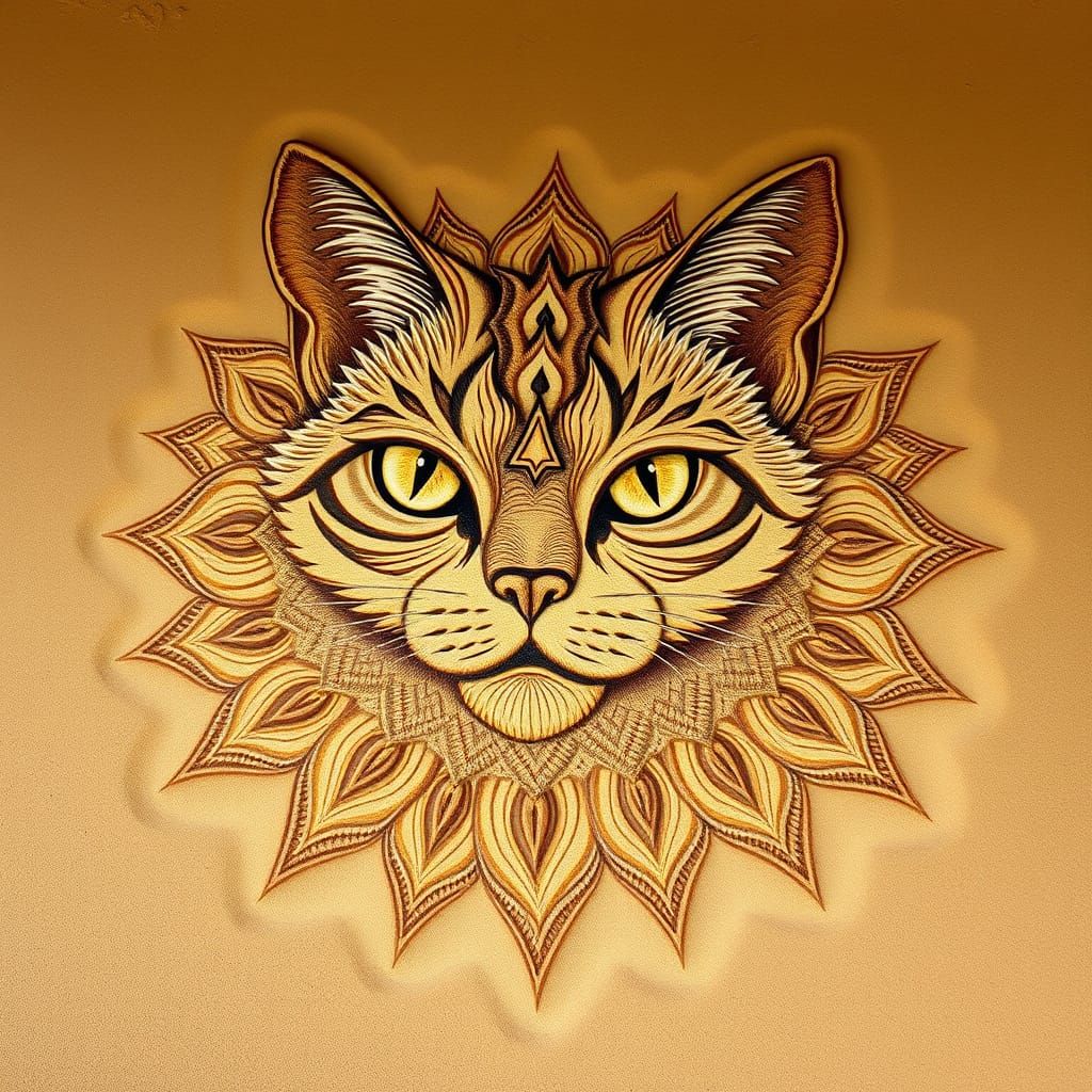 Intricate Sand Mandala Cat Art