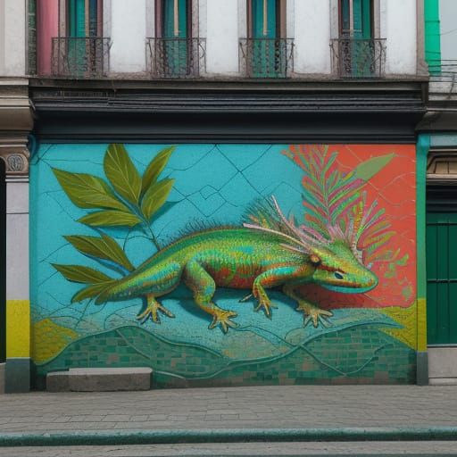 Vibrant Axolotl in Mexico City Street Art Scene