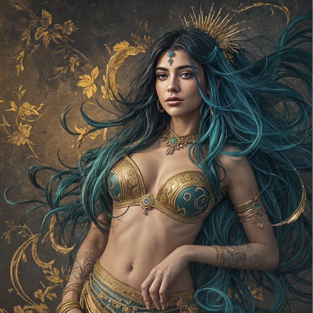 Bioluminescent Goddess Island Ink Painting