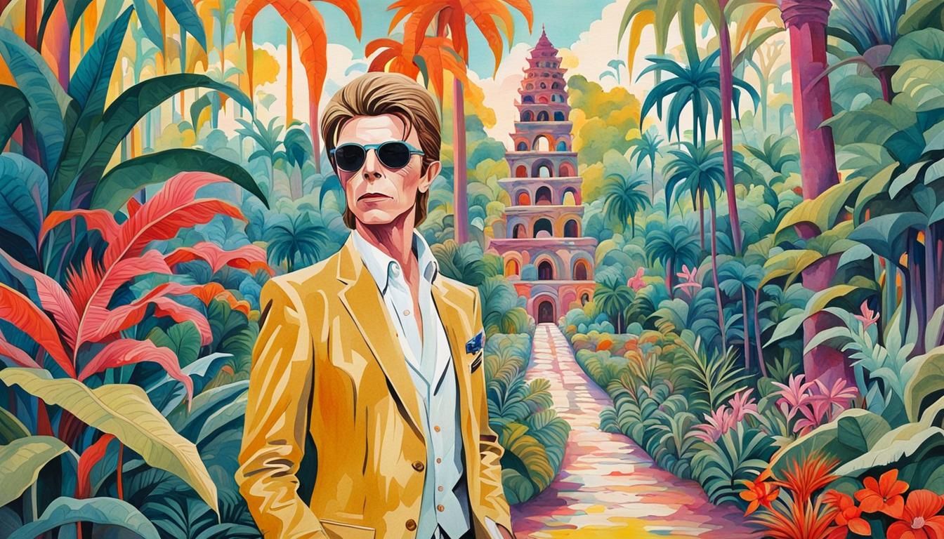 David Bowie Portrait in Watercolor Pop-Art Style