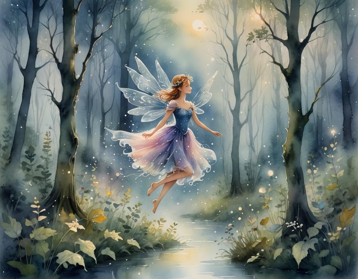 Whimsical Watercolor Fairy in a Mystical Forest