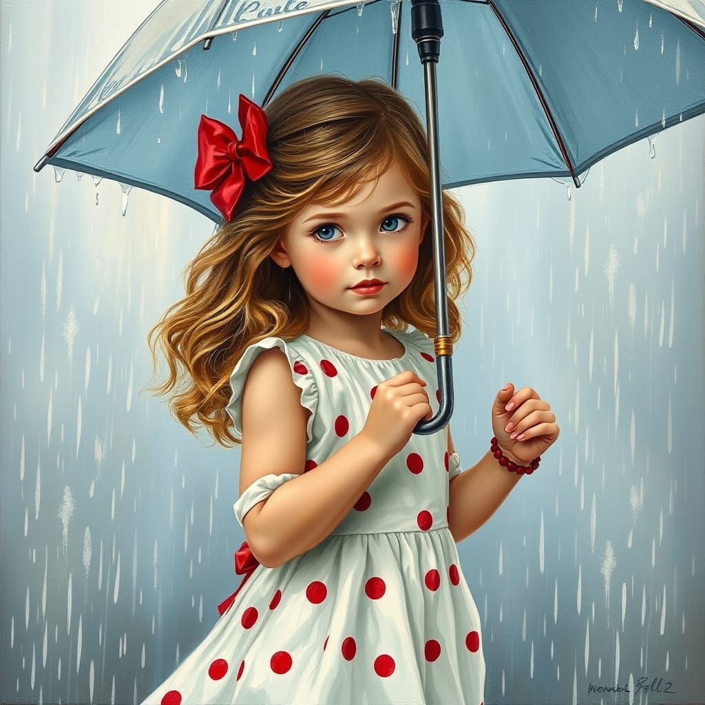 The girl with the white dress with red polka dots