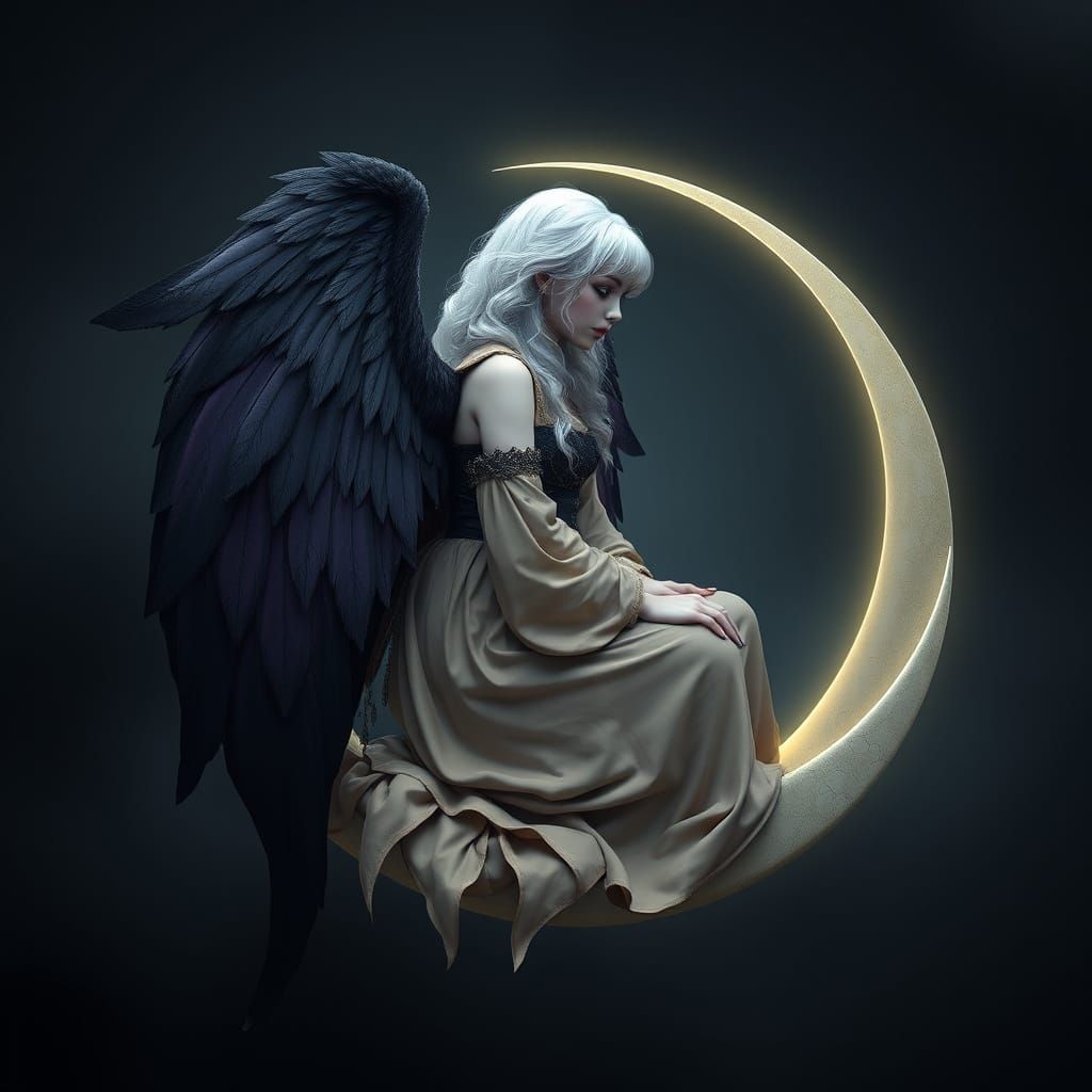 Gothic Angel with Mother-of-Pearl Hair and Majestic Wings