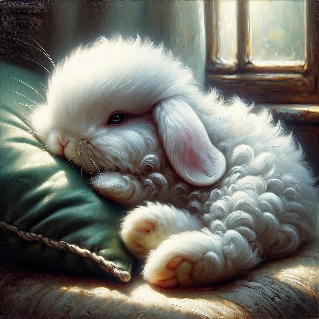 Adorable Baby Rabbit Napping in Cosy Interior