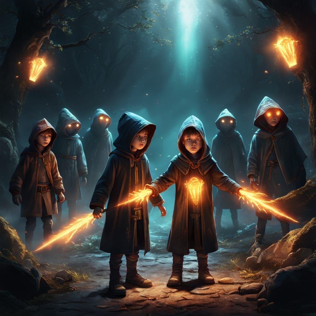 Children with Energy Beams in Fantasy Art Style
