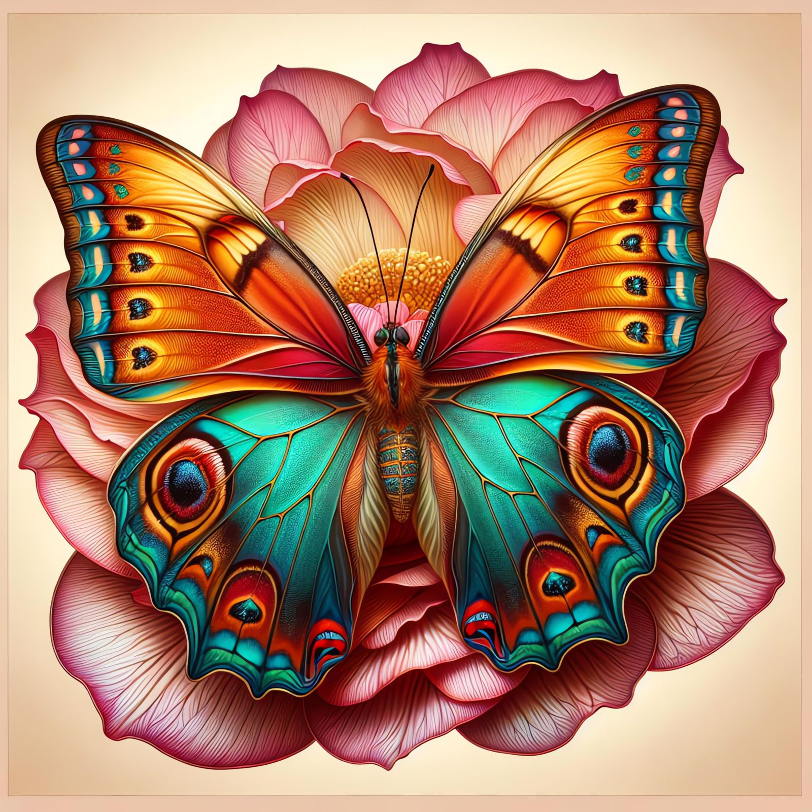 Vibrant Butterfly on Delicate Flower in Digital Painting