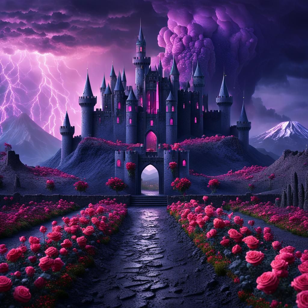 Gothic Castle and Volcano in a Matte Painting