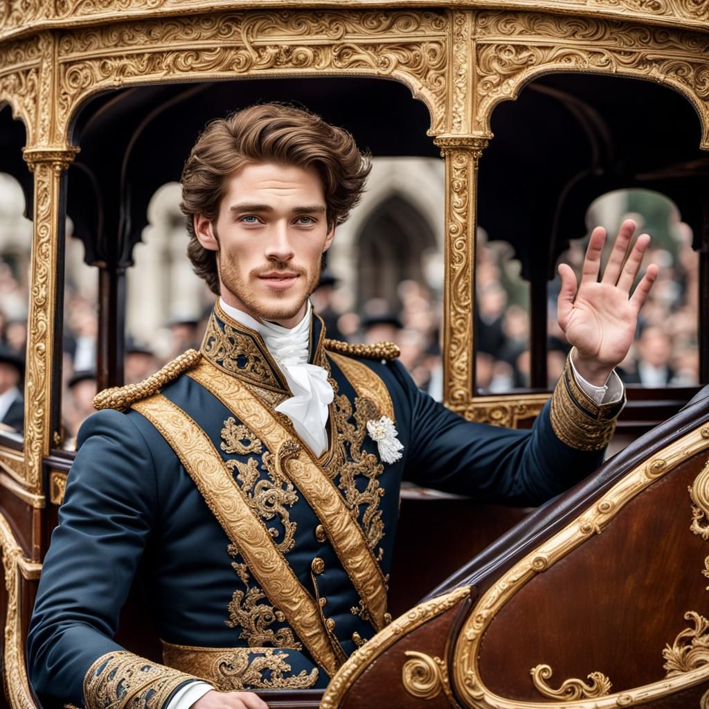 Young Prince Waving from Horse-Drawn Carriage