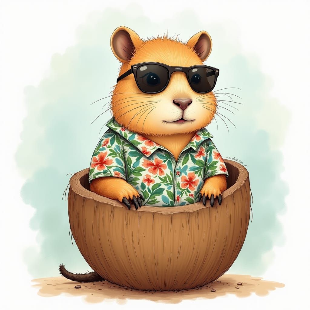 Capybara in Whimsical Coconut Hideaway