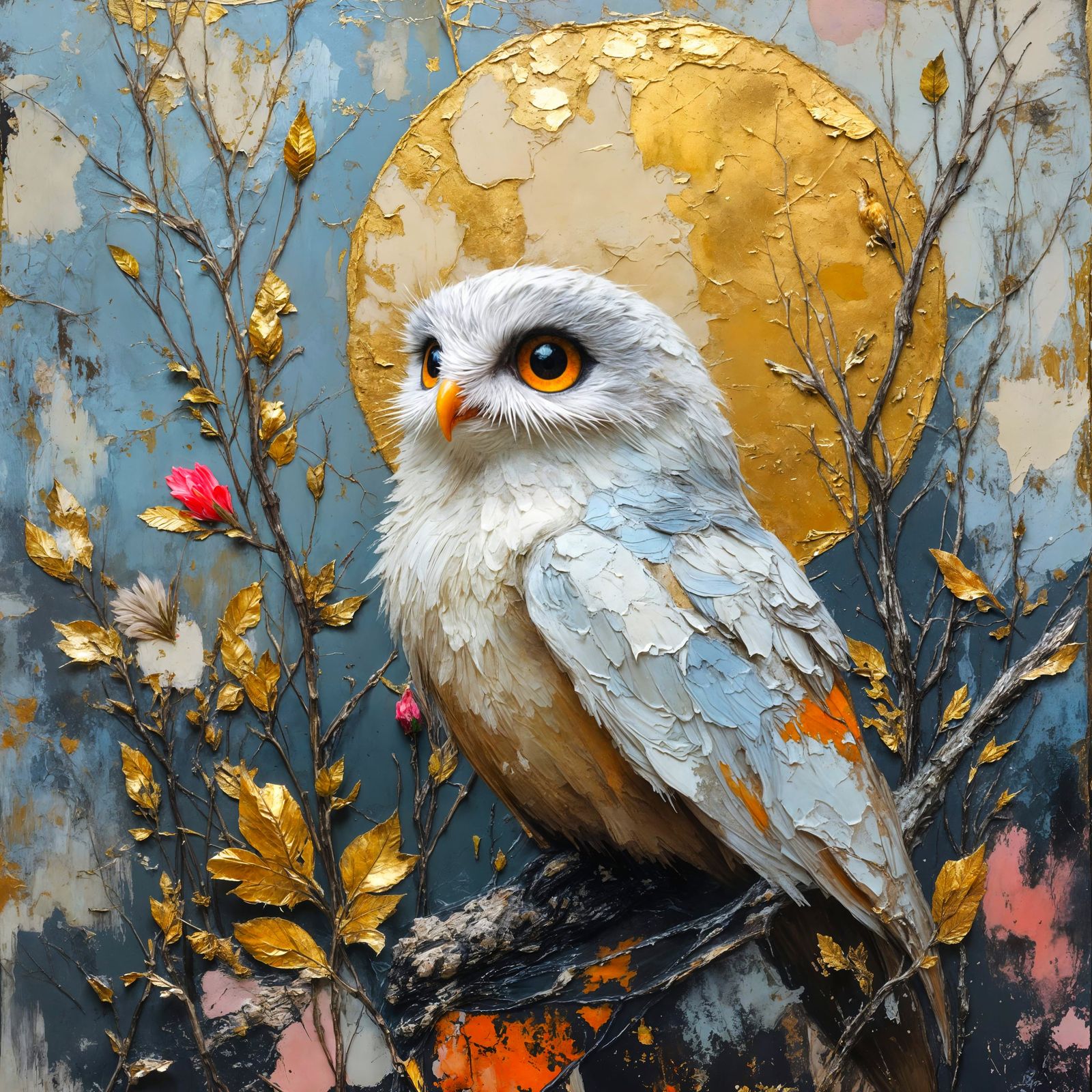 Surreal Impasto Portrait of Leucistic Screech Owl