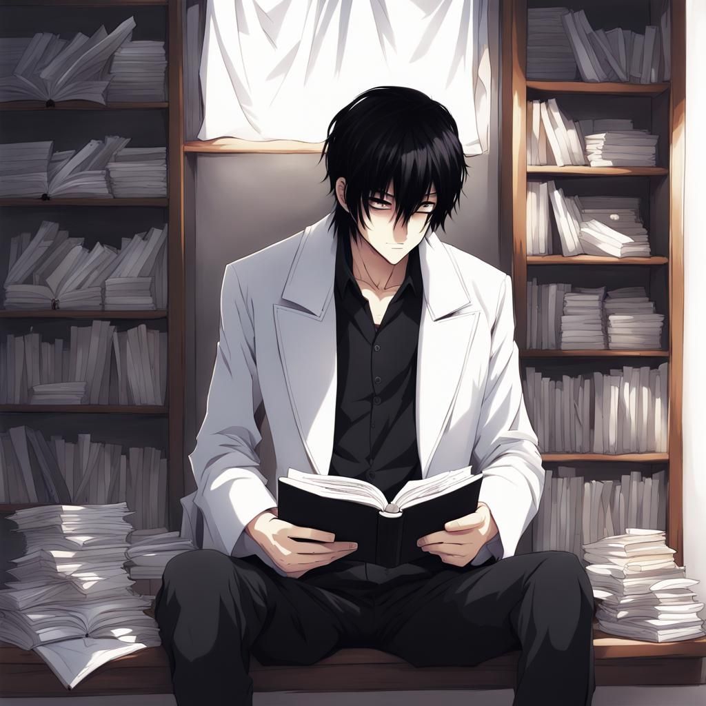 Lonely Man Reading: Anime-Inspired Visual Art