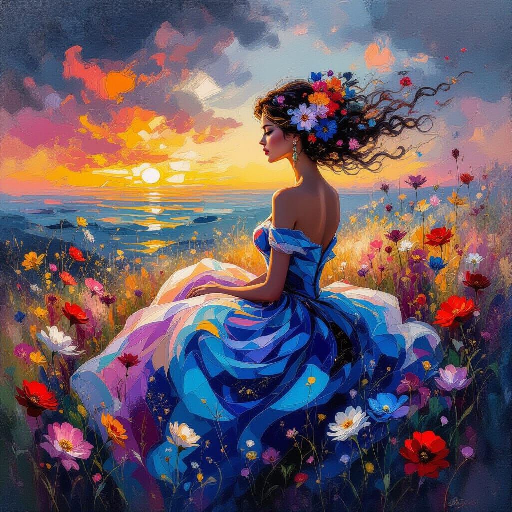 Surreal Impressionist Woman in Vivid Color Storm