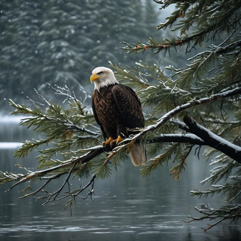 Majestic Bald Eagle Amidst Winter Wonderland