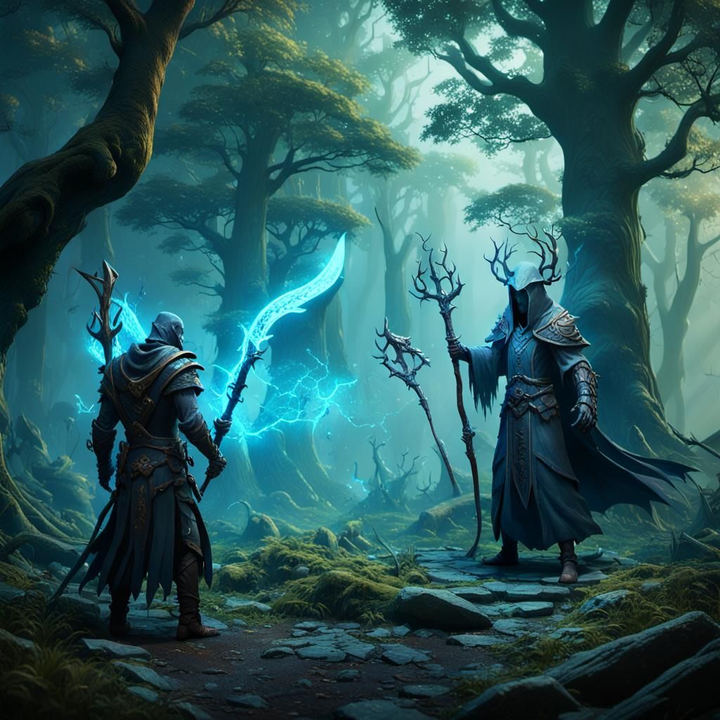 Necromancer vs Druid: Epic Battle in Mystical Forest