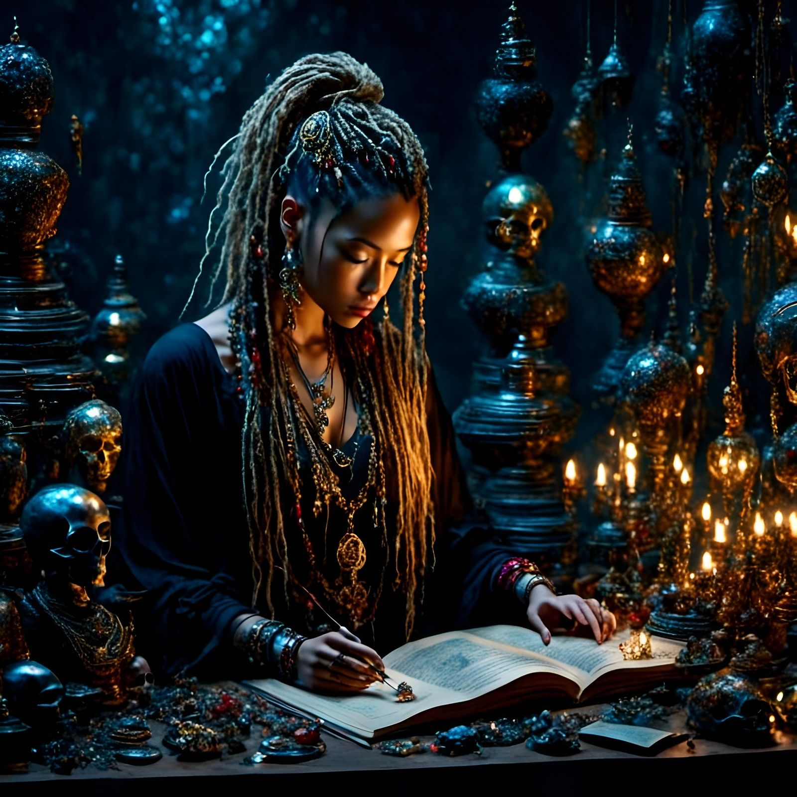 Valkyrie Scholar with Jeweled Artifact in Fantasy Art