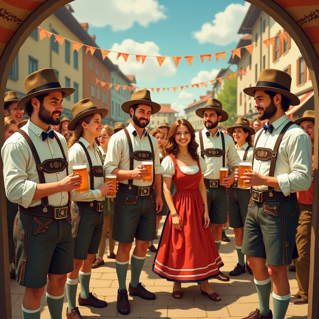 Oktoberfest Celebration in Whimsical Folk Art Style