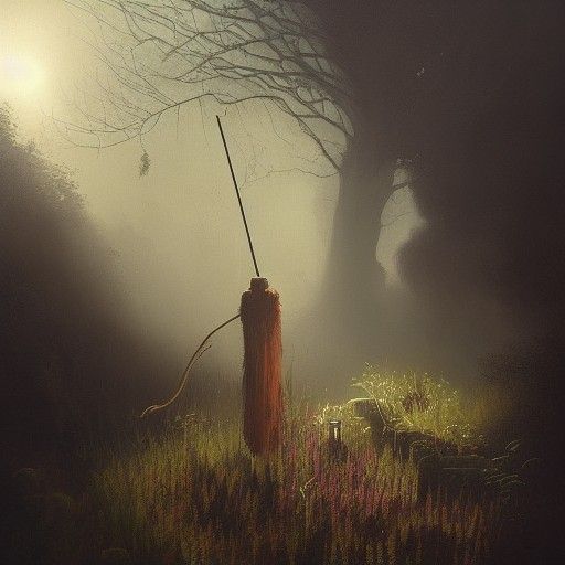 Witch's Broom with Dried Herbs in Dark Academia Style